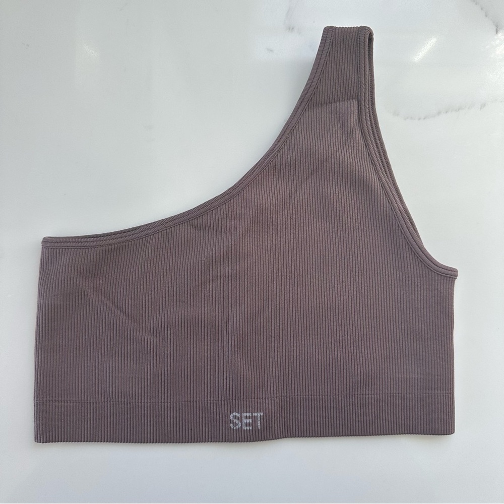 SET Active Sculptflex One Shoulder Purple Ribbed Bra - Size S